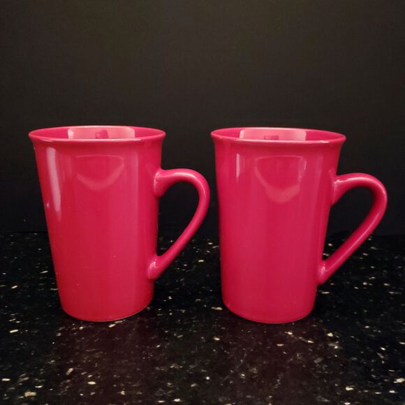 STARBUCKS Red Ceramic 11 oz Tall Mugs Christmas Valentines Discontinued Set 2 - Picture 7 of 10